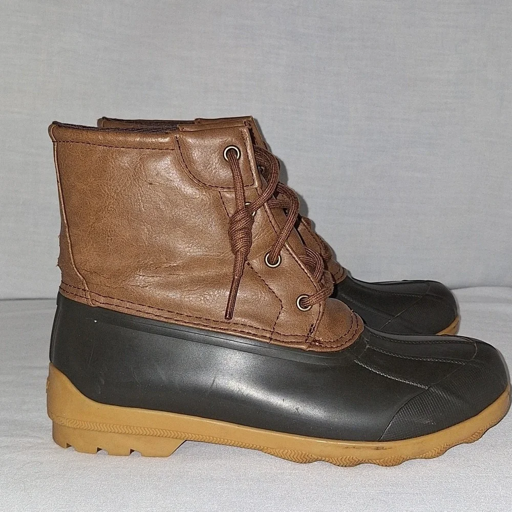 SPERRY Port Duck Boots - Lace Up Leather &‎ Rubber Waterproof - Size 4 M Youth